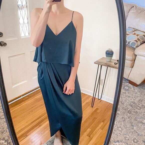 Shona Joy Draped Cocktail Frill Dress Emerald 8 - Picture 7 of 7